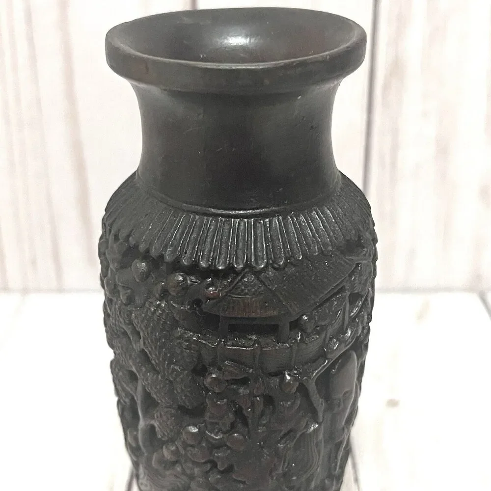 Chinese Vintage Carved Ornate War Scene Vase